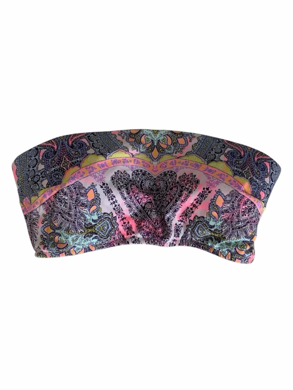Victoria’s Secret RARE Bikini Top Women L Paisley Strapless Strappy Macrame Back